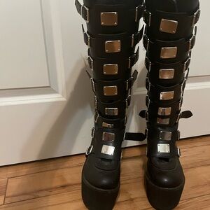Black Platform Buckle Boots